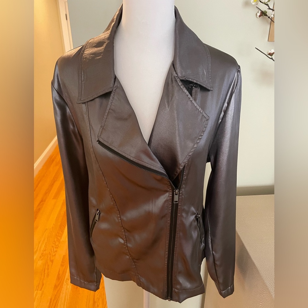 Lola and Sophie Gunmetal lightweight Silky Moto jacket top M